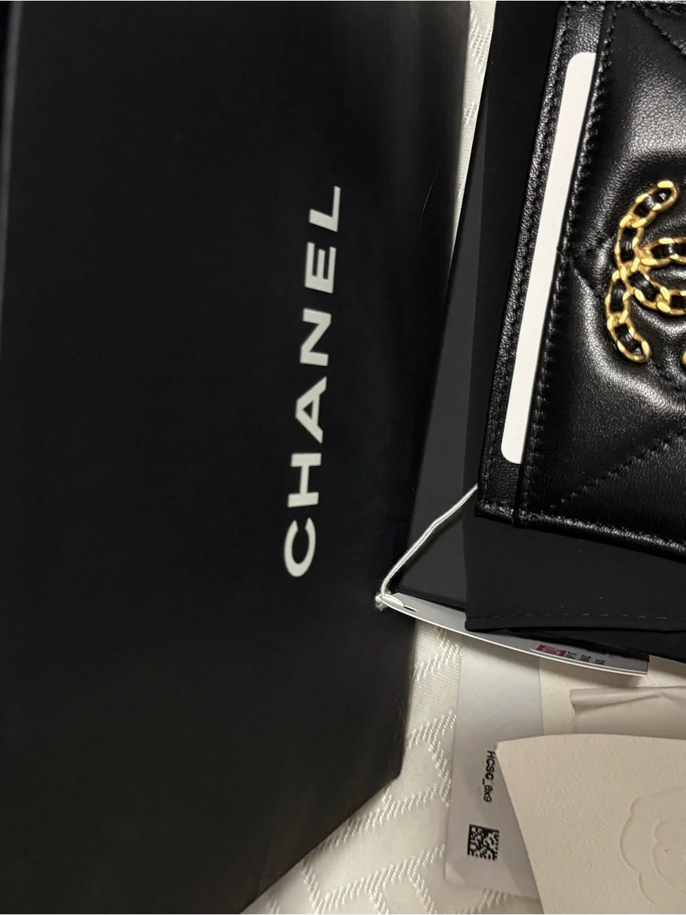 CHANEL 19 Black Quilted Card Holder with Gold CC Logo